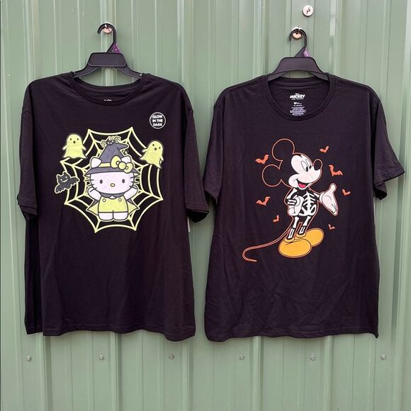 Men's Halloween Hello Kitty & Mickey Graphic T-Shirt 2-Pack Size 2XL - Picture 1 of 8